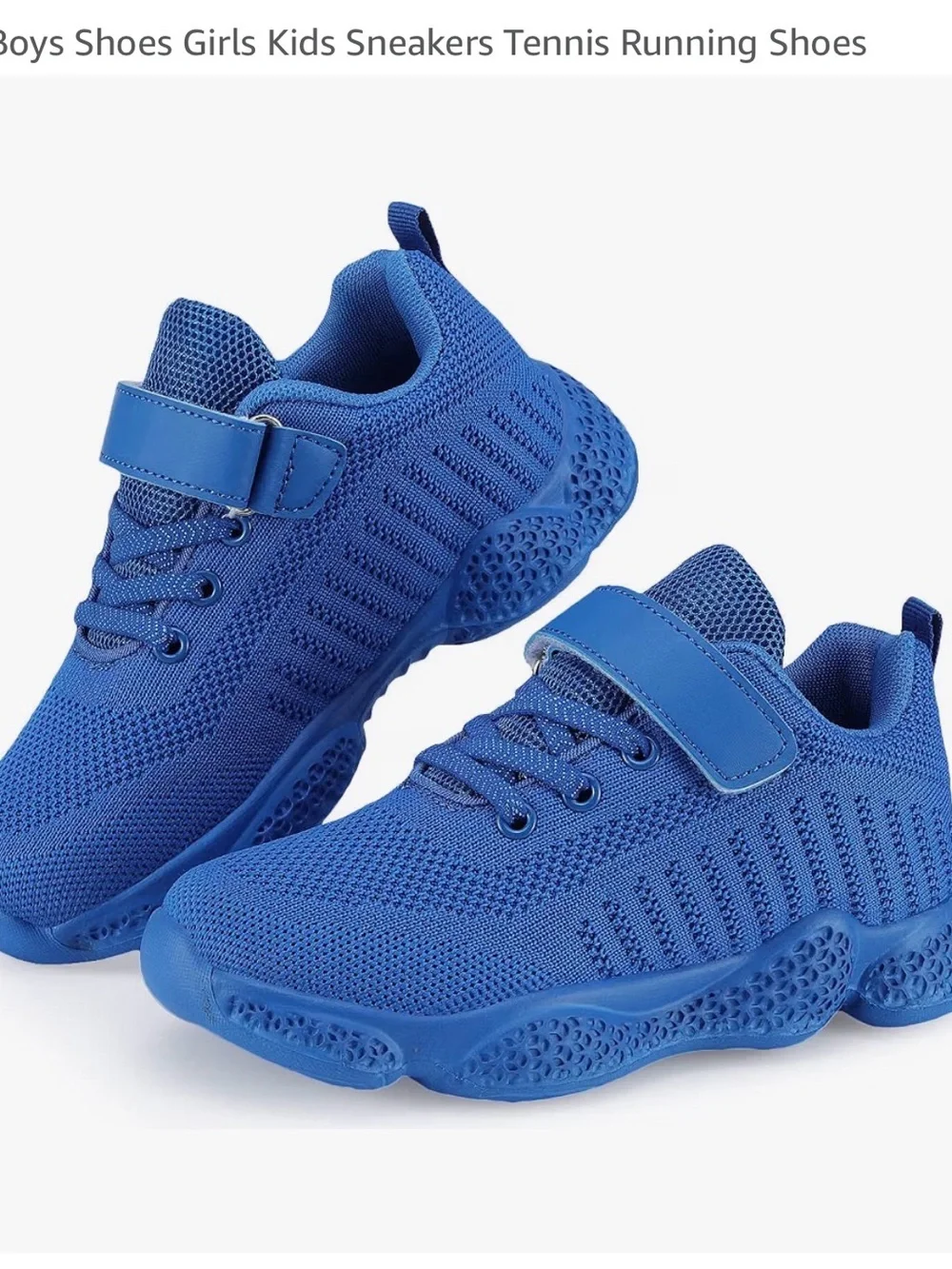 Kids Lightweight Blue Knit Sneakers with Hook-and-Loop Strap